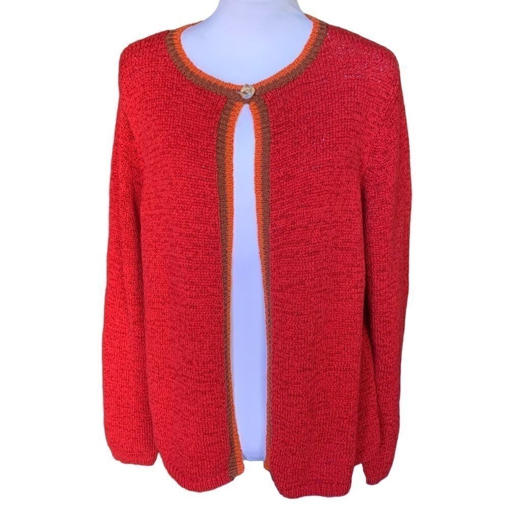Coldwater Creek Open Front Burnt Orange Knit Cotton Blend  Cardigan Sz S